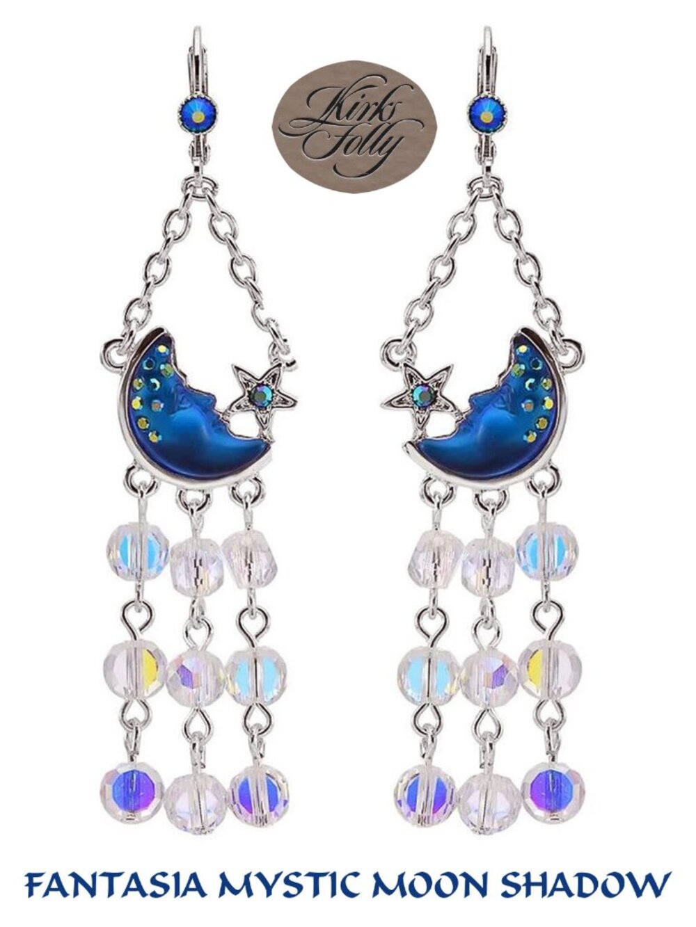 KIRKS FOLLY Fantasia Mystic Moon Leverback Earrings Silvertone/Mystic Blue